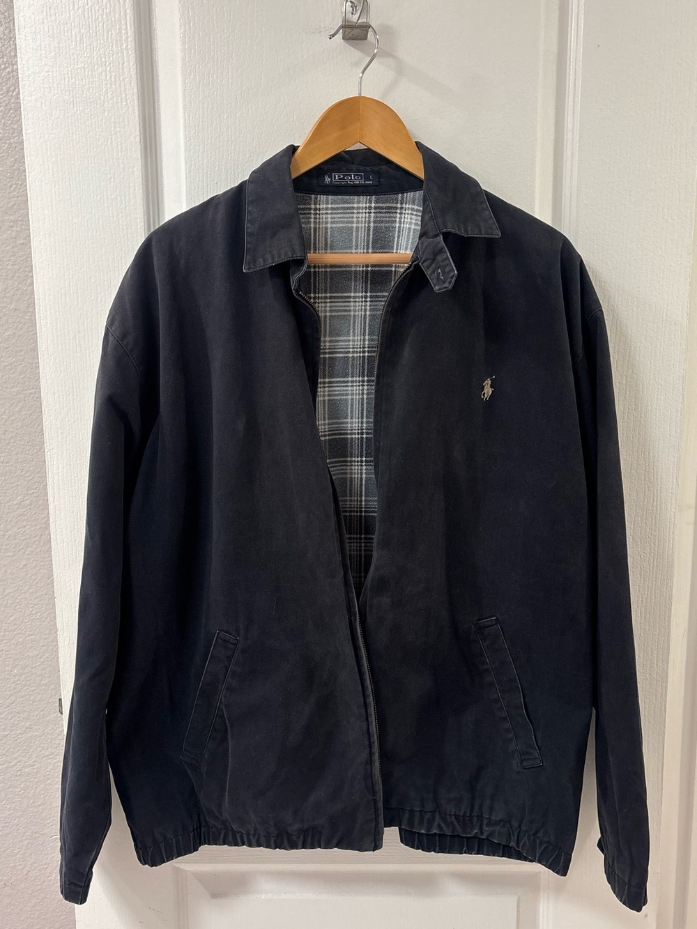 Vintage 90s Polo Ralph Lauren Cotton Harrington Jacket Plaid Classic Preppy L